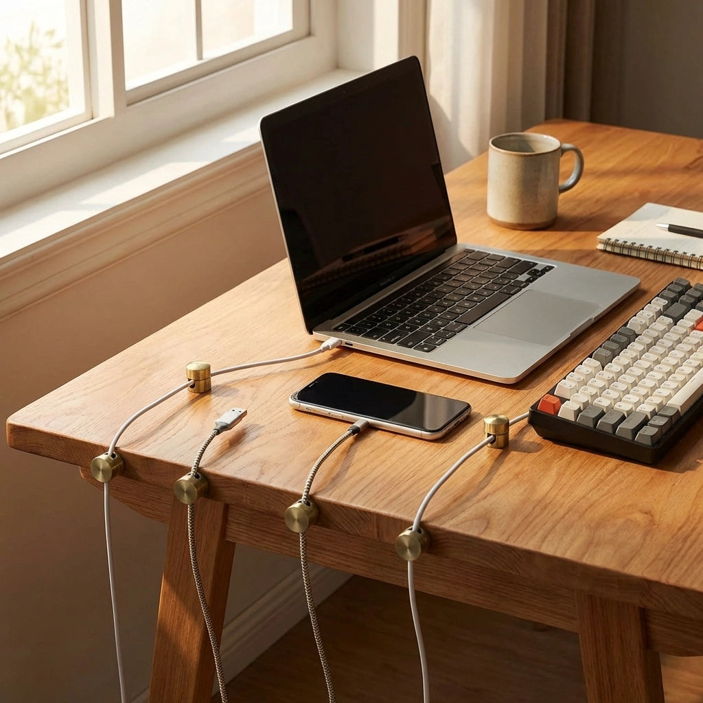 Modern desk cable organizer set of three holders