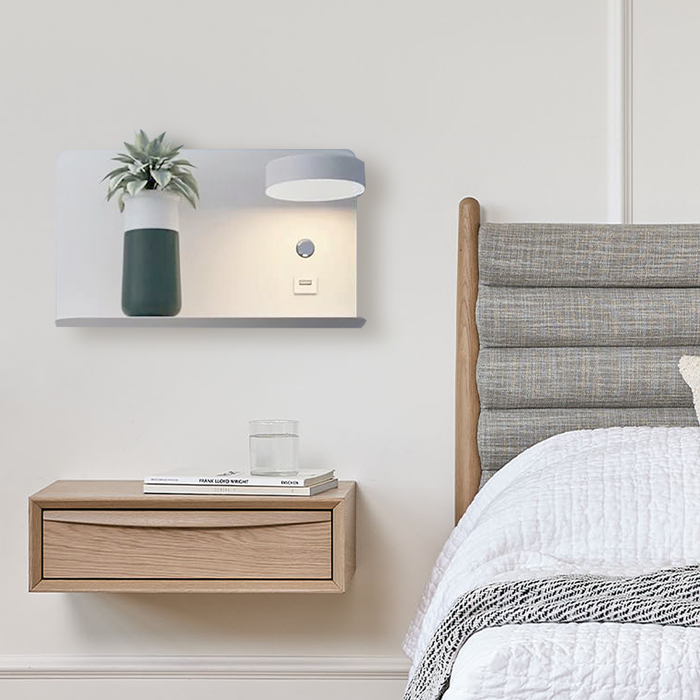 Lampa ścienna LED nowoczesna USB półka