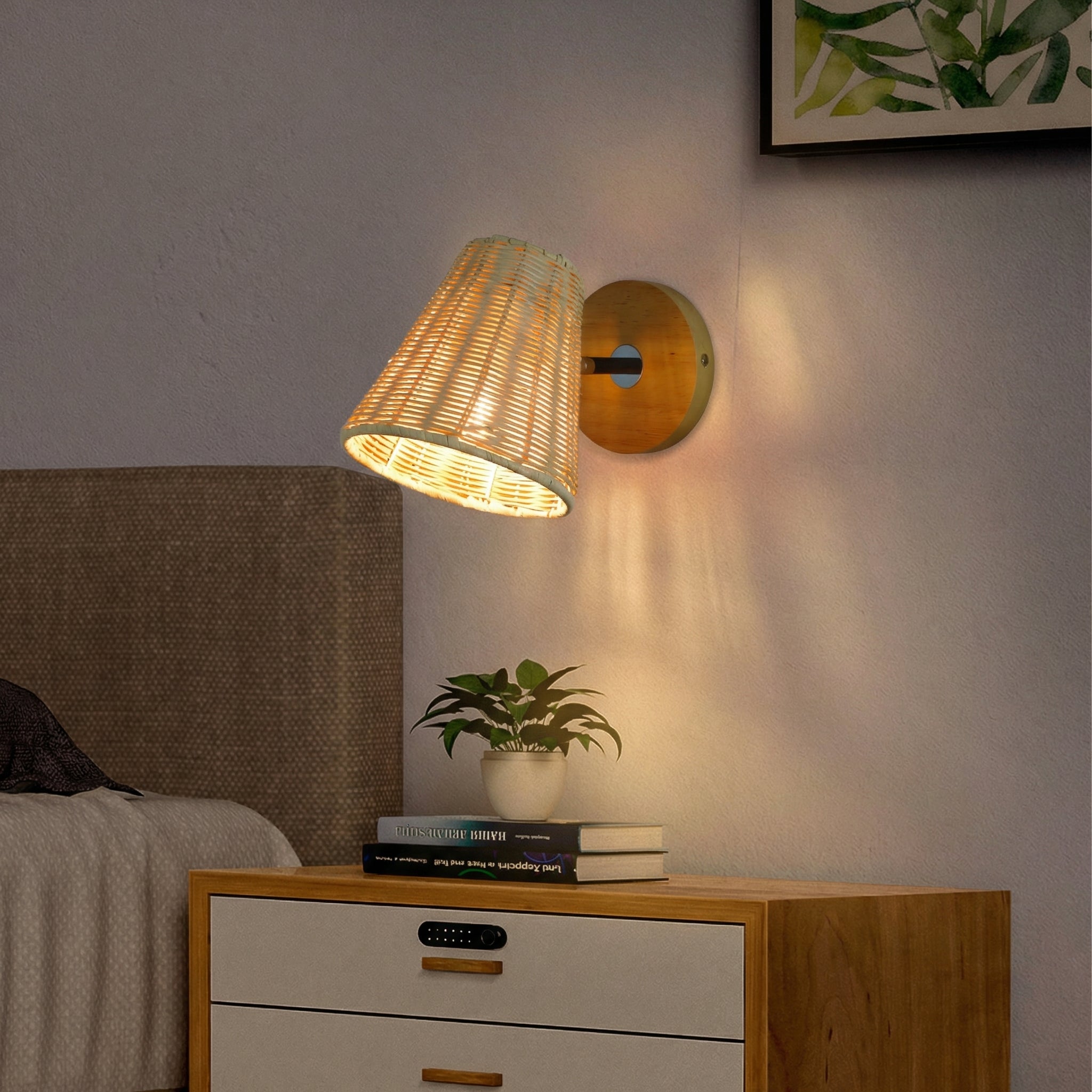 Lampa ścienna rustykalny pleciony abażur