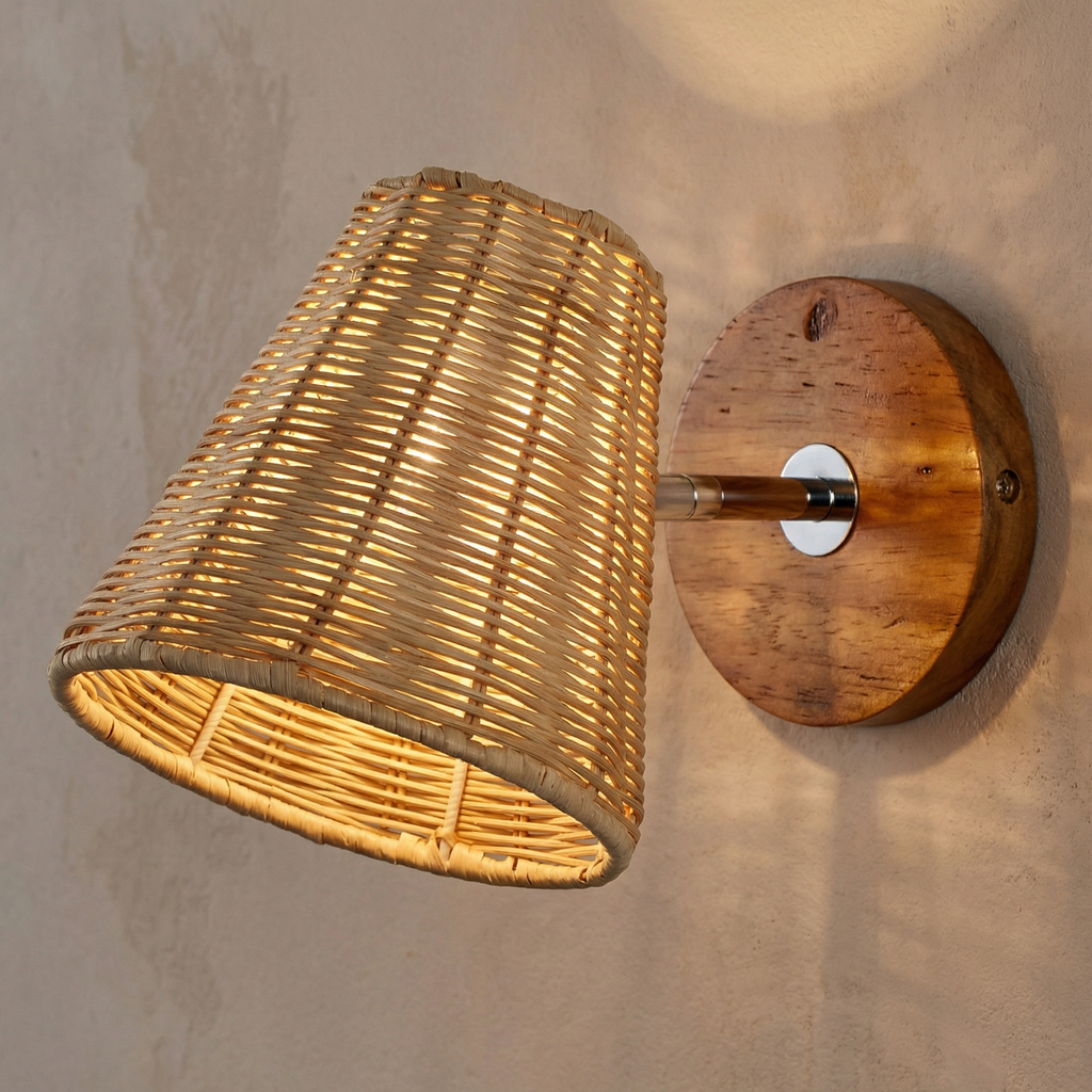 Lampa ścienna rustykalny pleciony abażur