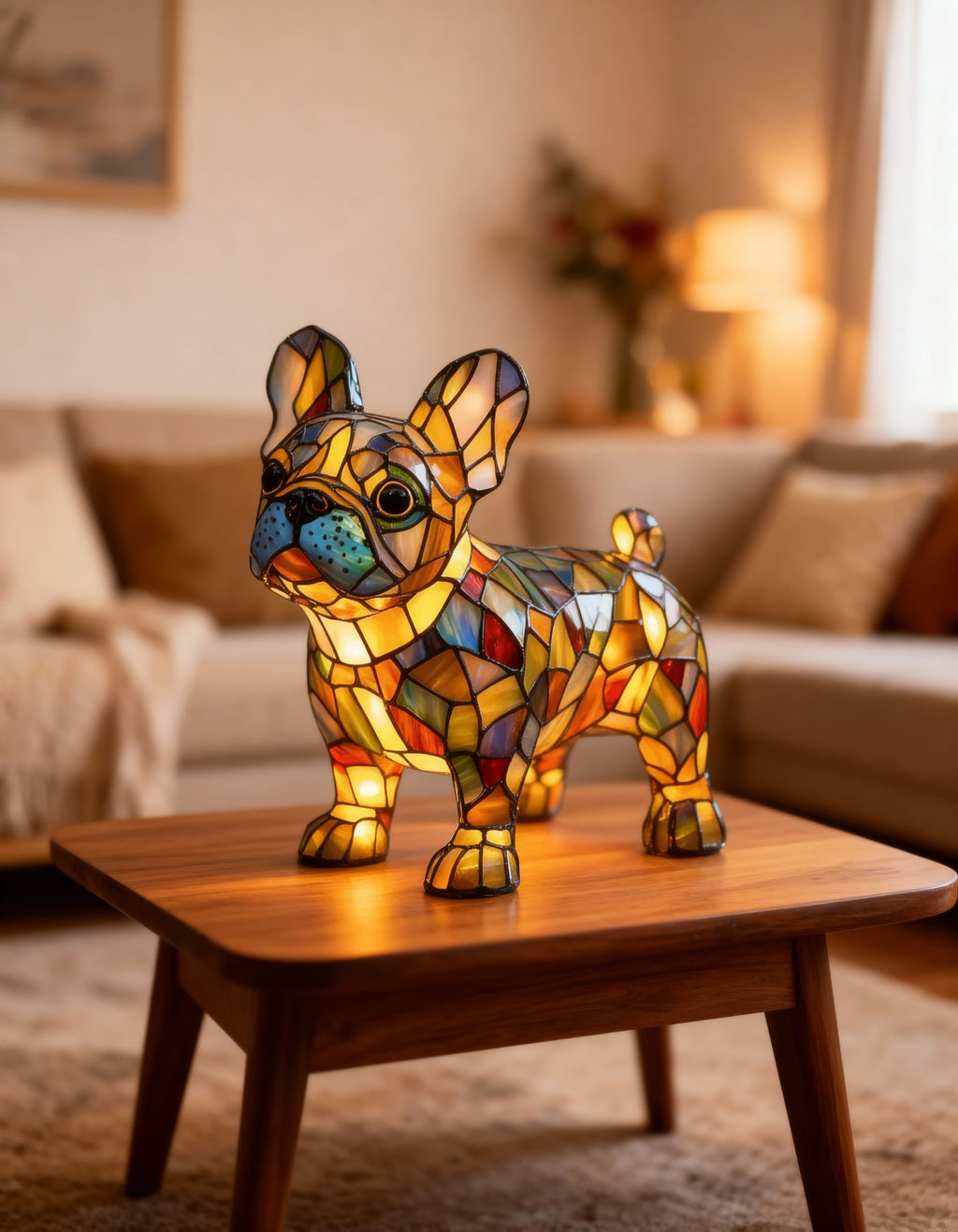 Lampa stołowa LED dekoracyjna mozaika buldog francuski