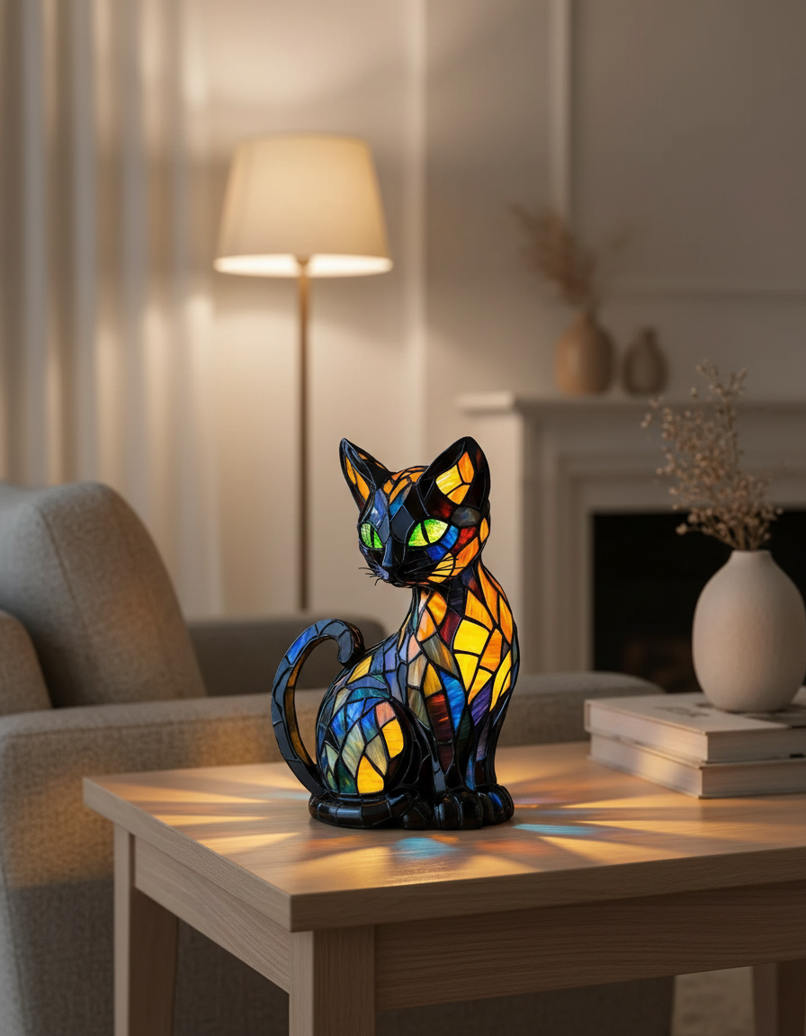 Lampa stołowa LED dekoracyjna mozaika kot