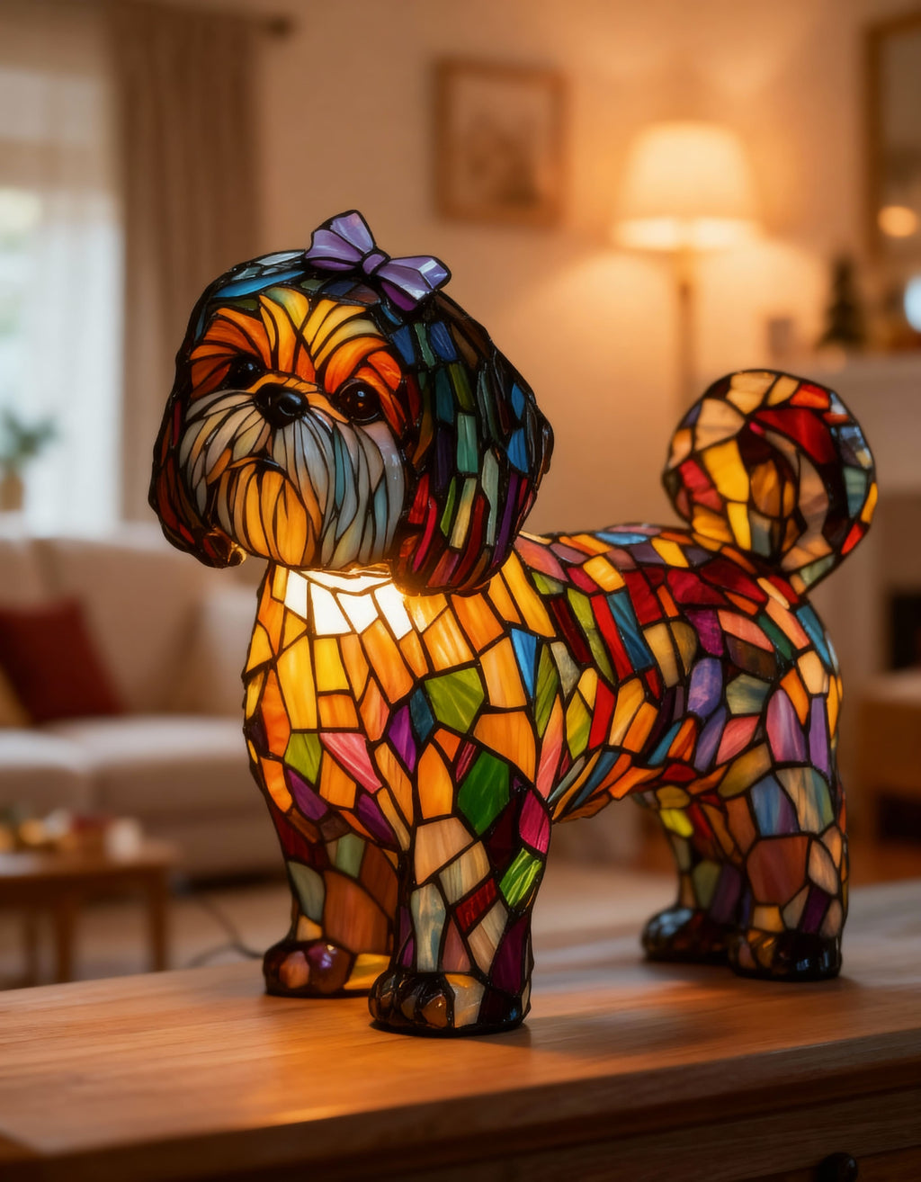 Lampa stołowa LED dekoracyjna mozaika shih tzu