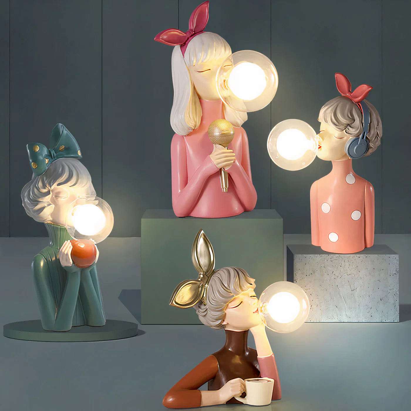 Lampa stołowa dziewczynka balon dekoracyjna LED