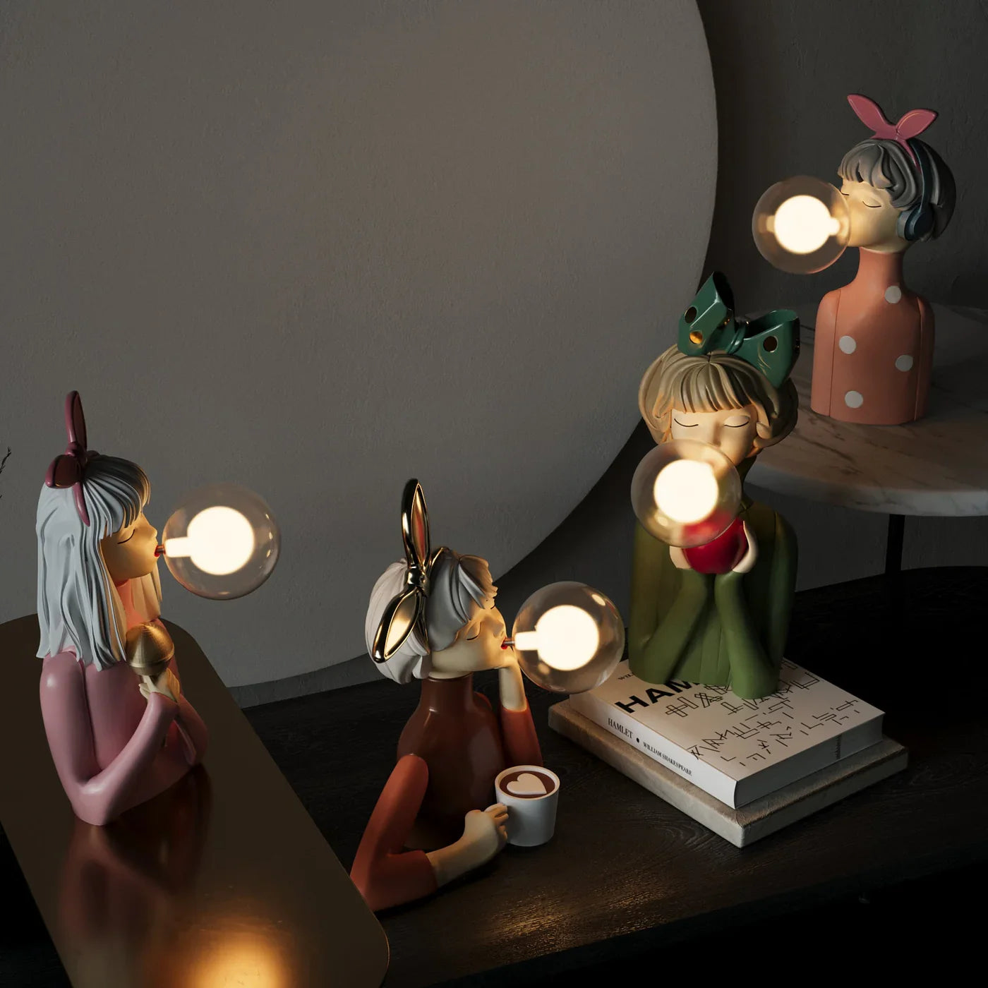 Lampa stołowa dziewczynka balon dekoracyjna LED