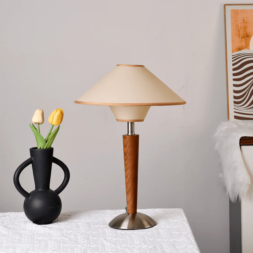 Modern Wooden LED Table Lamp with Fabric Shade