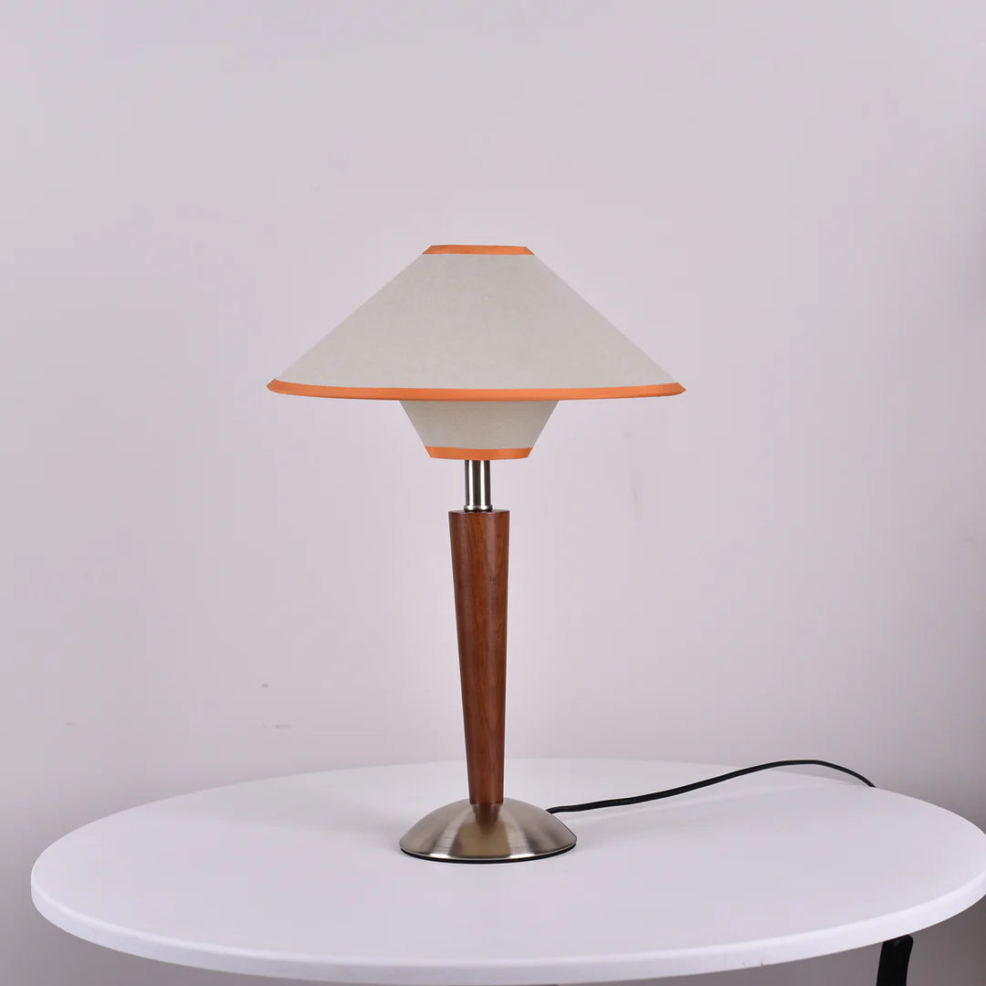 Lampa stołowa nowoczesna drewniana led materiałowa