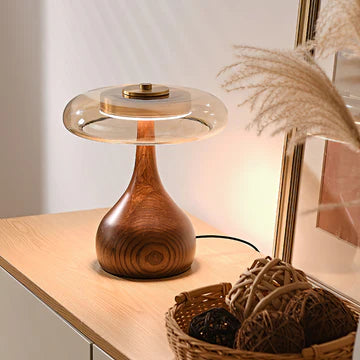 Lampa stołowa nowoczesna led drewniana okrągła