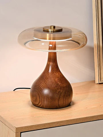 Lampa stołowa nowoczesna led drewniana okrągła