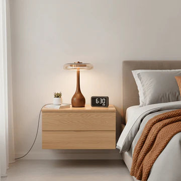 Lampa stołowa nowoczesna led drewniana okrągła