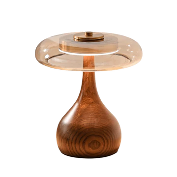 Lampa stołowa nowoczesna led drewniana okrągła