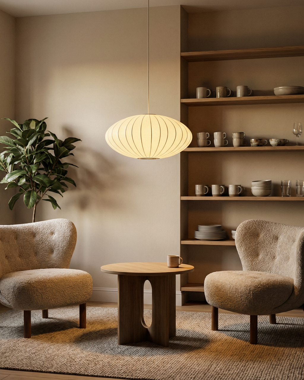 Oval Japandi pendant lamp