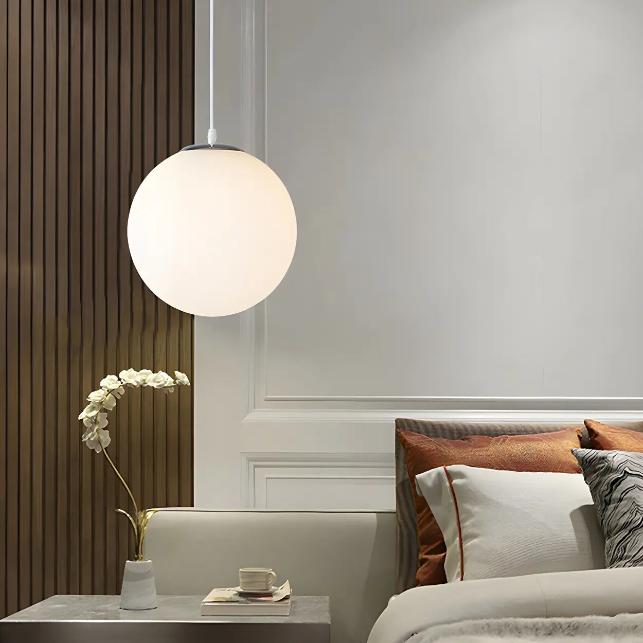 Lampa wisząca nowoczesna biała kulista minimalistyczna