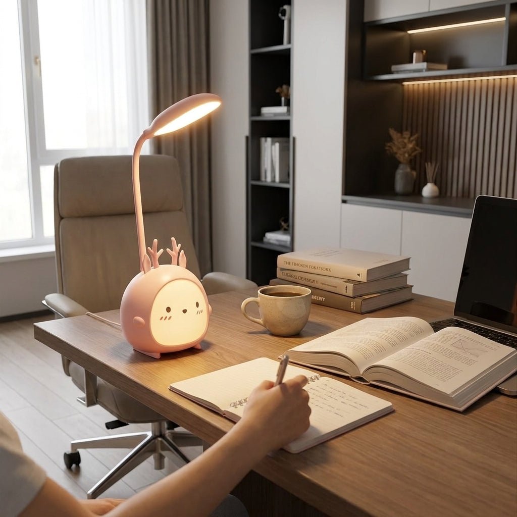 LED desk lamp for reading with a flexible neck powered by USB