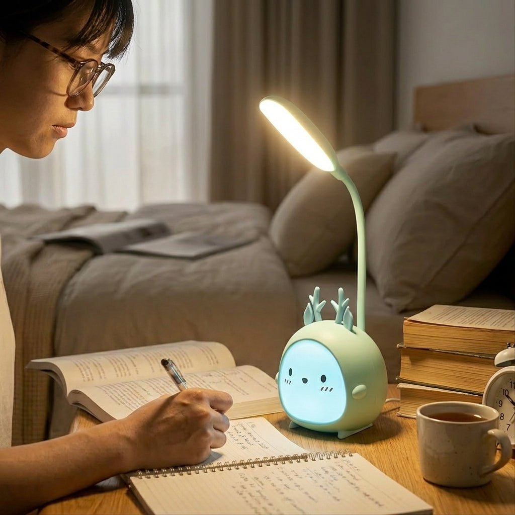 LED desk lamp for reading with a flexible neck powered by USB