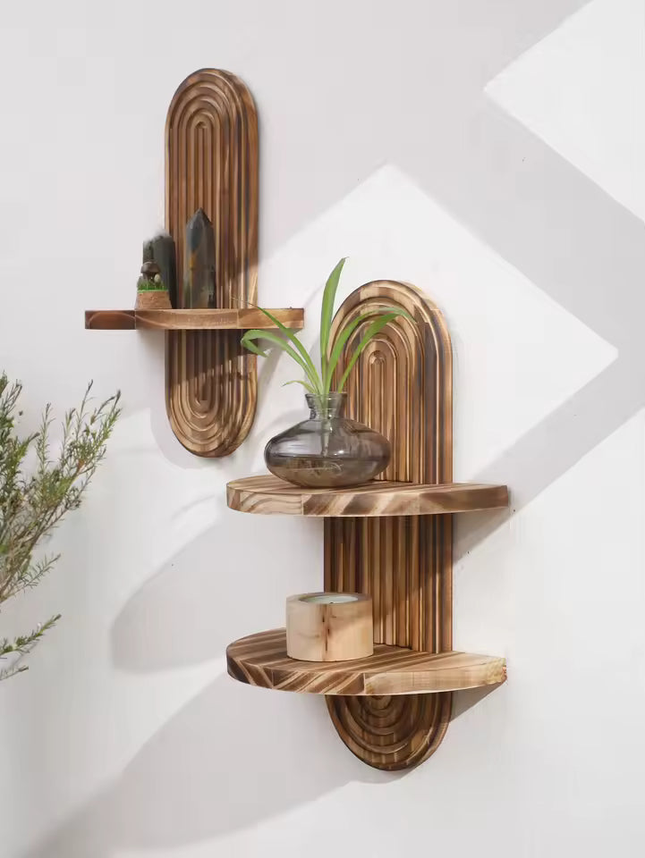 Modern decorative arch-shaped wall shelf with grooves