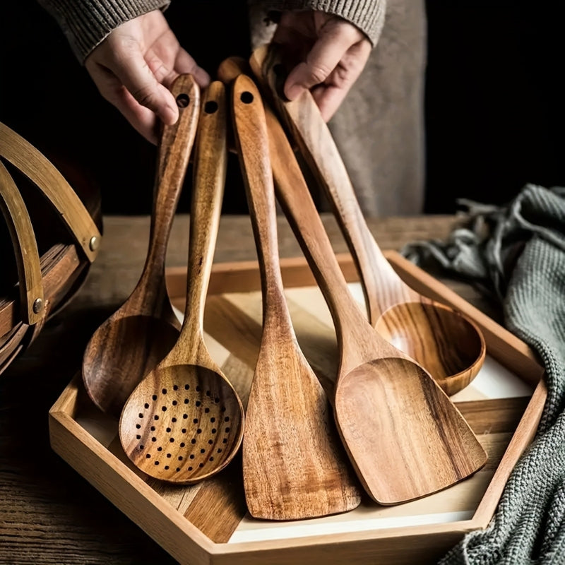 Set of wooden kitchen utensils