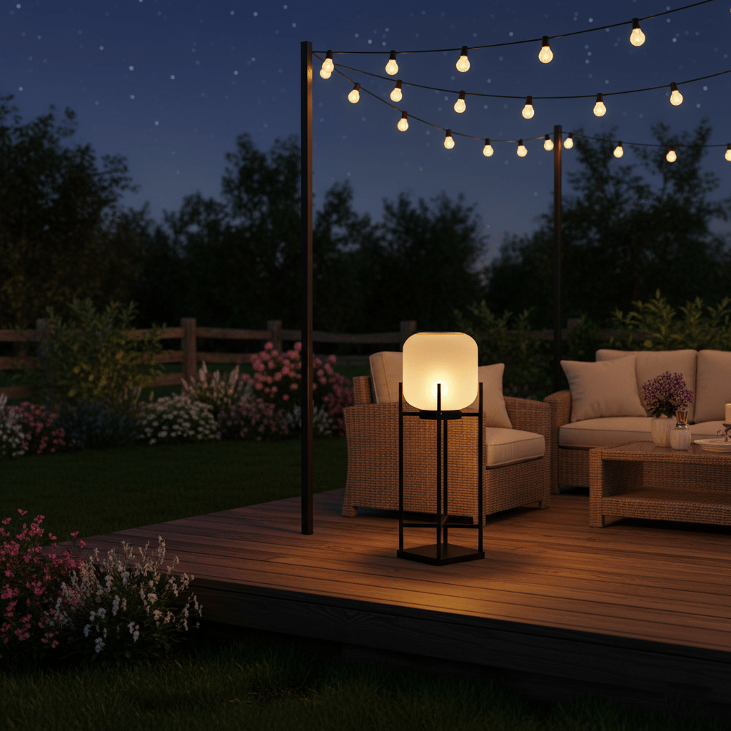 Zewnętrzna lampa podłogowa nowoczesna minimalistyczna latarniowa