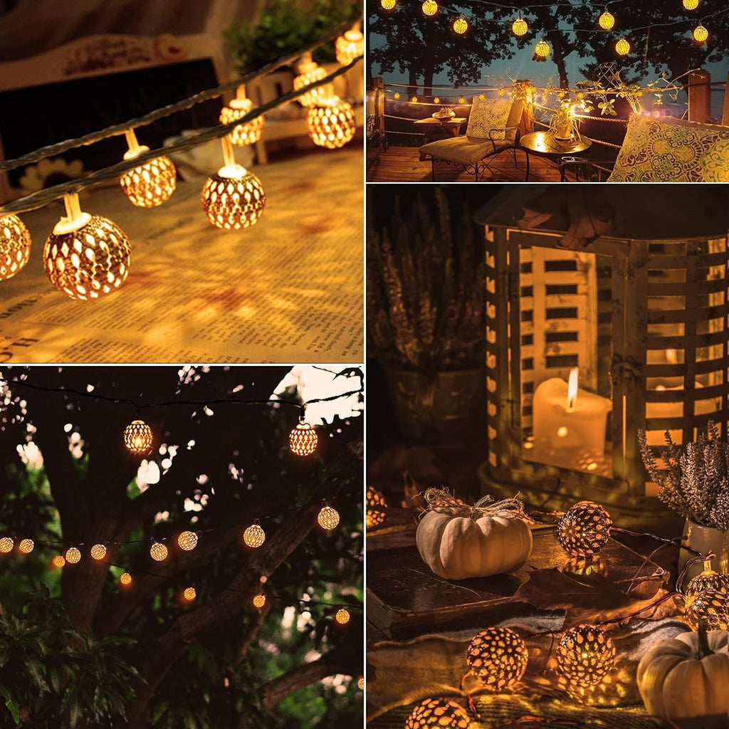 Outdoor solar decorative string lights with a spherical pattern