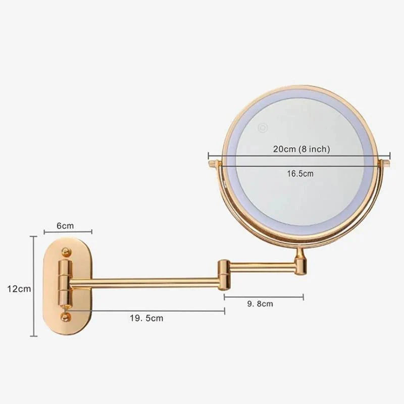 LED magnifying cosmetic mirror, double-sided, wall-mounted, foldable