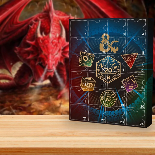 Fantasy RPG advent calendar with figurines and game dice