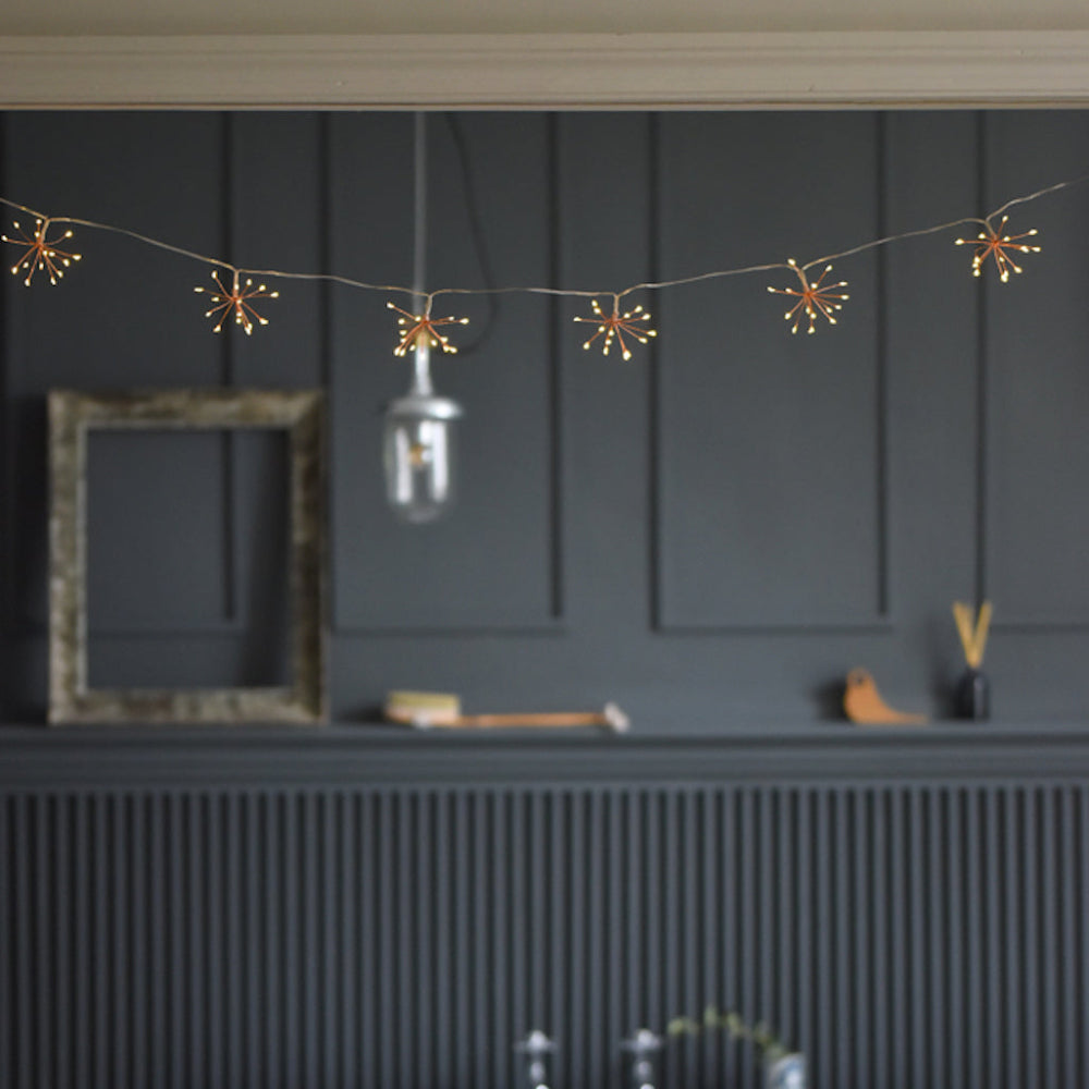 Decorative LED string lights with star-shaped sparkles