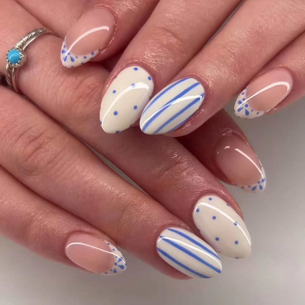 French manicure nail stickers with stripe and dot designs