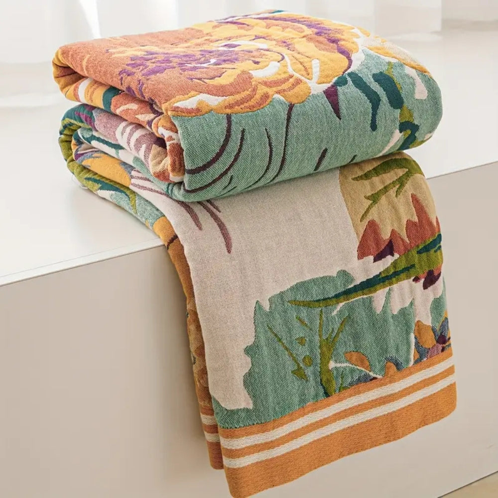 Colorful quilted floral bedspread