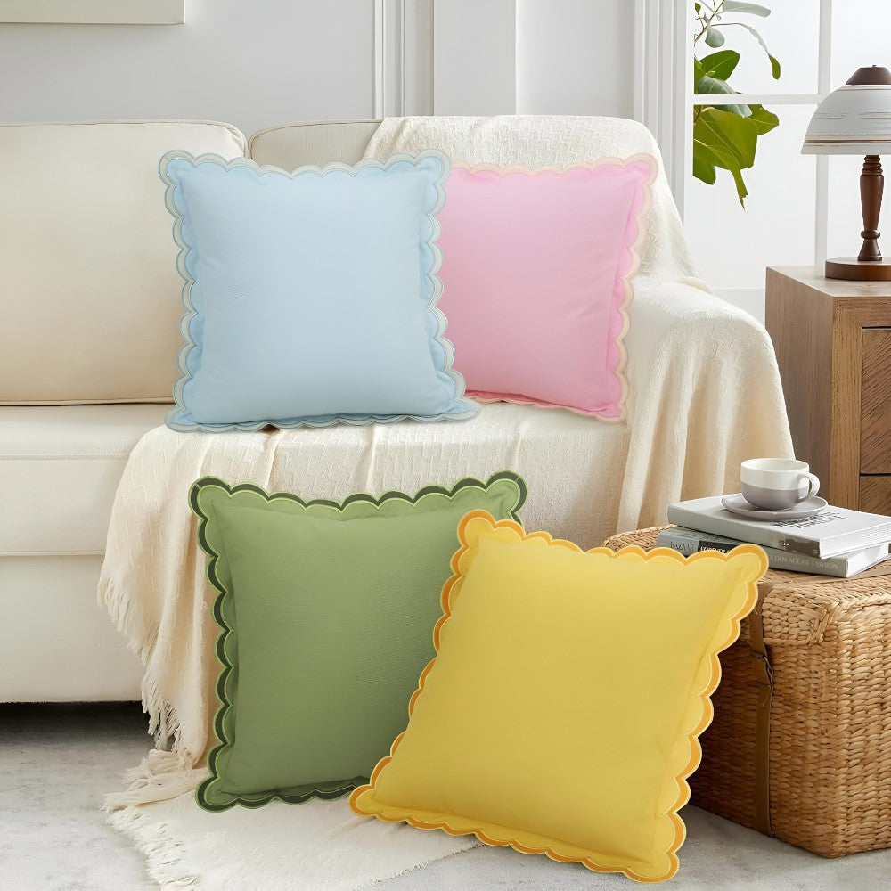 Colorful square decorative cushion with wavy edges