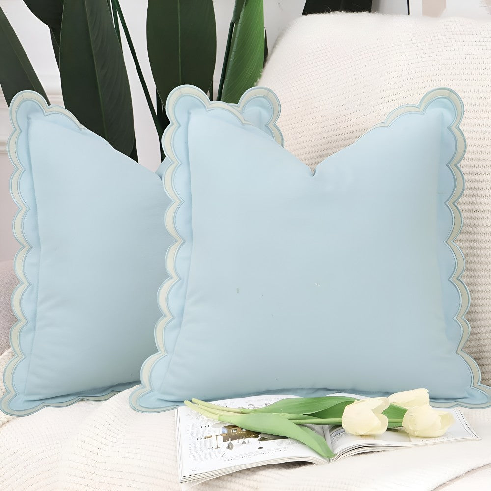 Colorful square decorative cushion with wavy edges