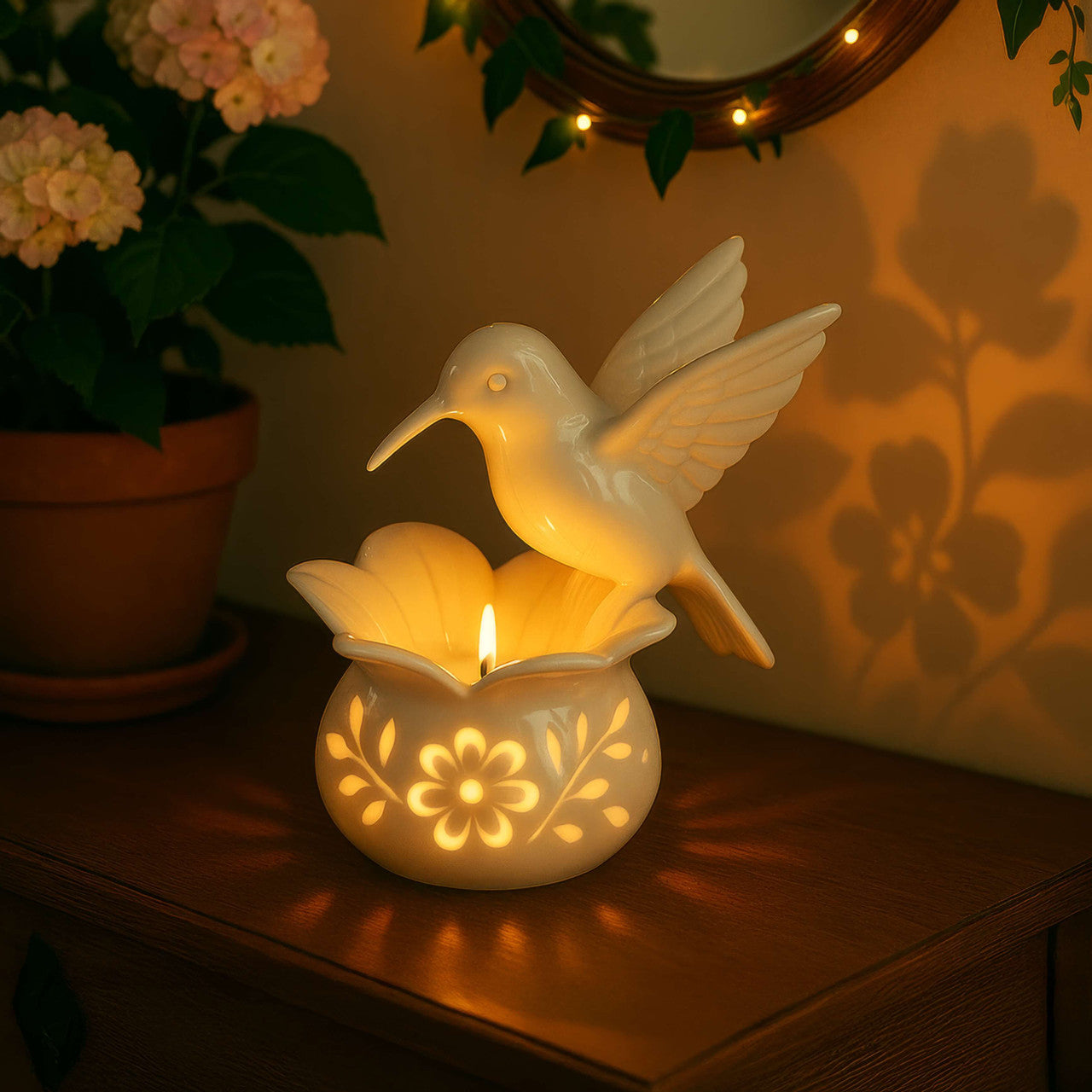 Hummingbird decorative figurine tealight holder