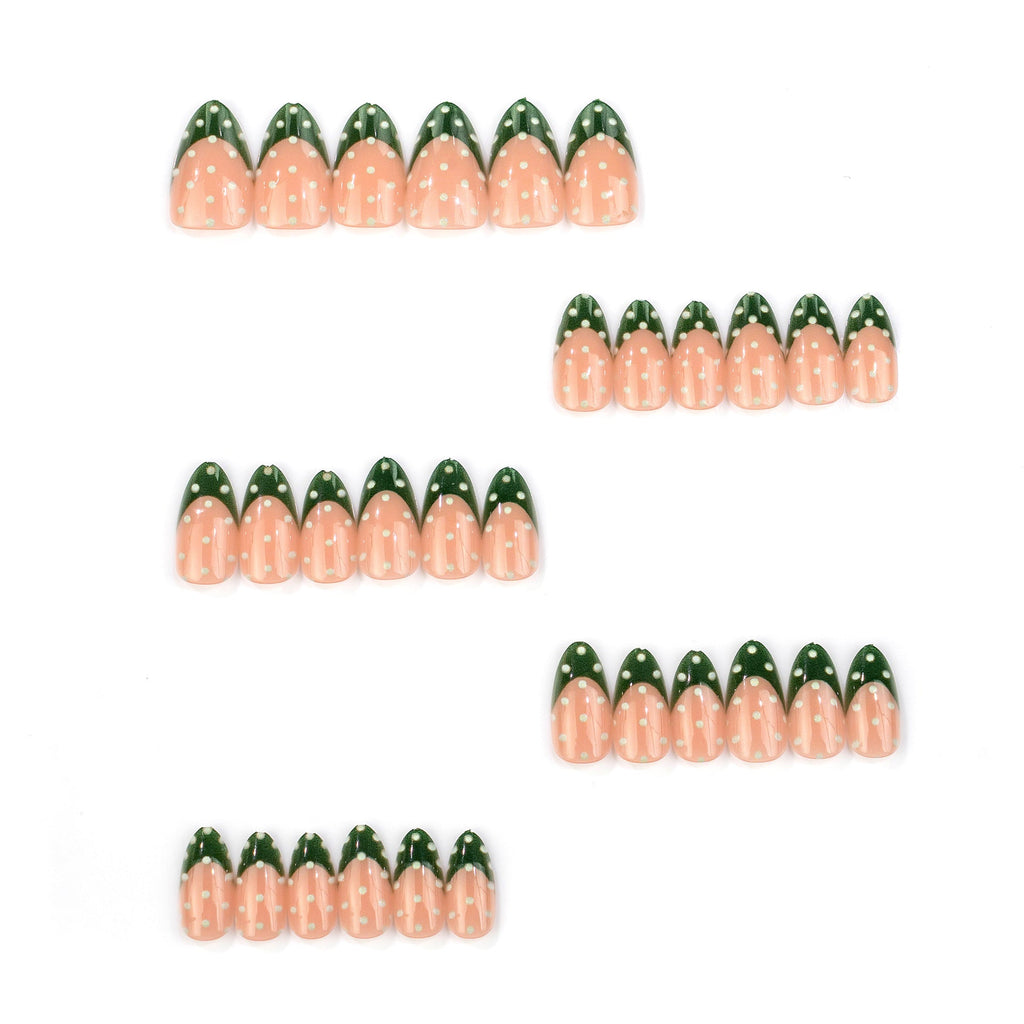 Green polka-dot press-on nails